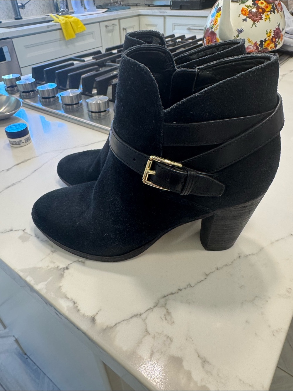 Cole Haan Black Suede Ankle Booties with Buckle